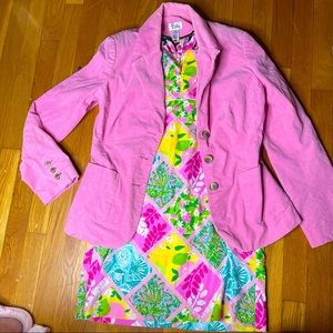 lilly pulitzer vintage 90s Tile Patch Lemon Seashell dress Suede blazer Sz 8